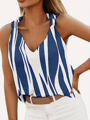 Feather Print Knotted Strap Tank Top Casual V Neck Sleeveless Tank Top