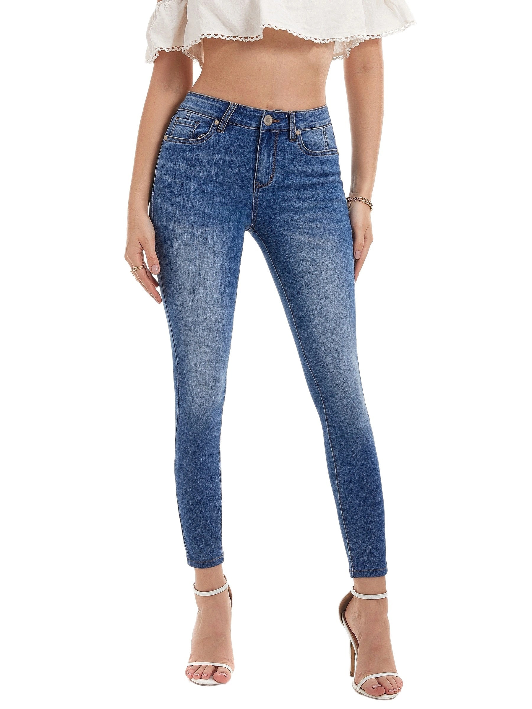 Solid High Rise Skinny Jeans