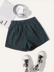 Plaid Pattern Elastic Waist Shorts for Women