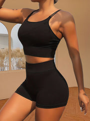 Solid Criss Cross Training Bra & Boyshort Panty Set