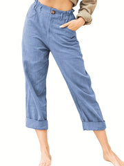 Y2K Solid Pockets Long Length Summer Pants Casual Loose Stylish High Waist Pants