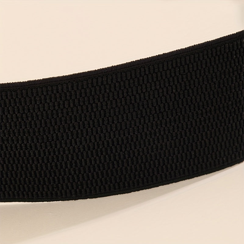 Rhinestone Bow Buckle Belt Wide PU Elastic Waistband