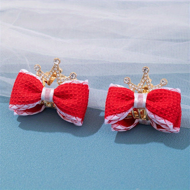 Girls Double Bow Rhinestone Crown Hair Clips