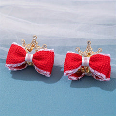 Girls Double Bow Rhinestone Crown Hair Clips