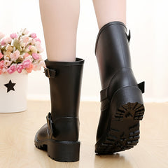 Women's Chunky Heel Rain Boots Waterproof Mid Calf Booties