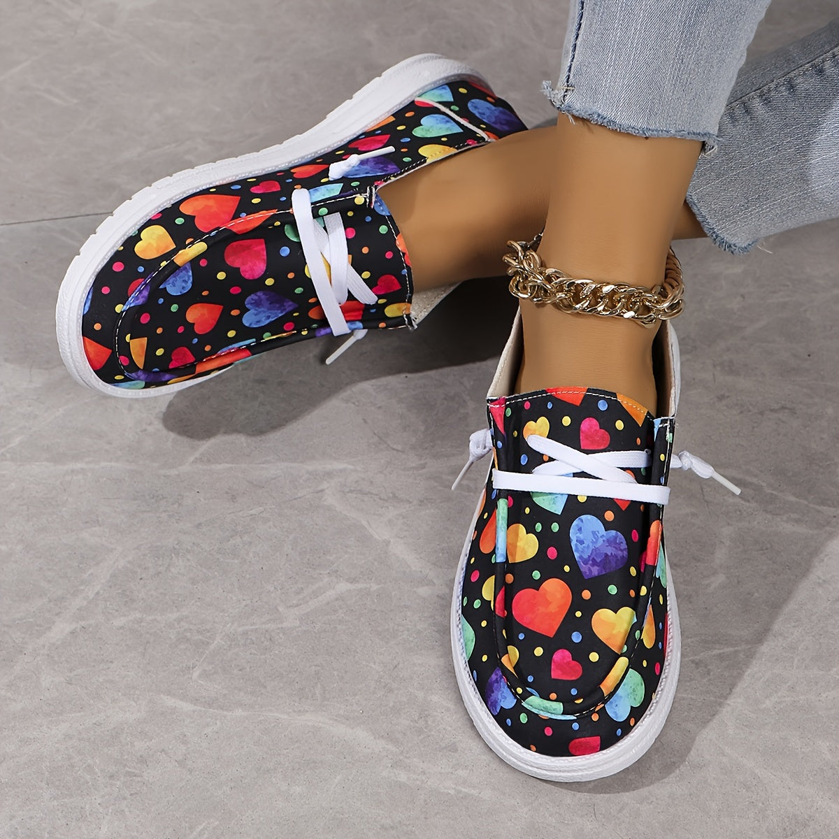 Colorful Love Heart Pattern Slip On Shoes for Women