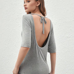 Lace Up Lounge Tops Crew Neck Half Sleeve Top Women's Sleepwear