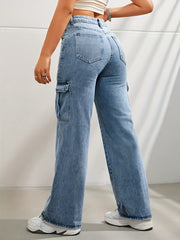 Wide Leg Cargo Jeans With Flap Pockets