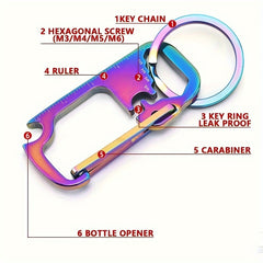 6 in 1 Carabiner Keychain Buckle Stainless Steel Multitool For Outdoor Camping