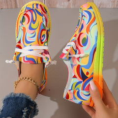 Women's Abstract Canvas Shoes Casual Lace Up Low Top Lightweight Outdoor Shoes