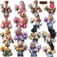 Floral Back Girl Journaling Stickers - DIY Craft Supplies