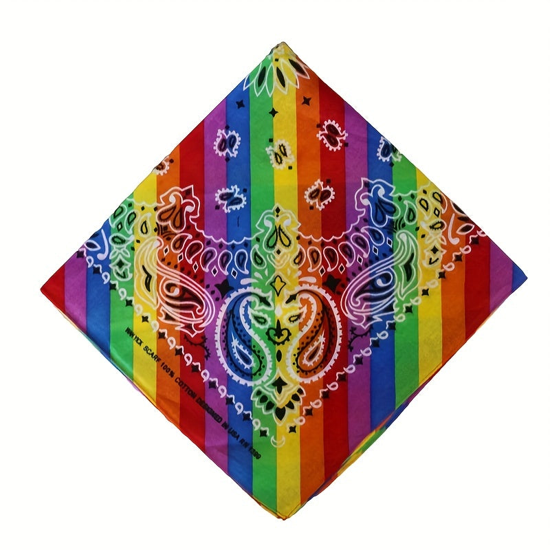 Rainbow Striped Square Scarf Paisley Print Cotton Bandana Hip Hop LGBT Pride