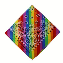 Rainbow Striped Square Scarf Paisley Print Cotton Bandana Hip Hop LGBT Pride