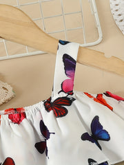 Toddler Girls Cold Shoulder Butterfly Graphic Dress