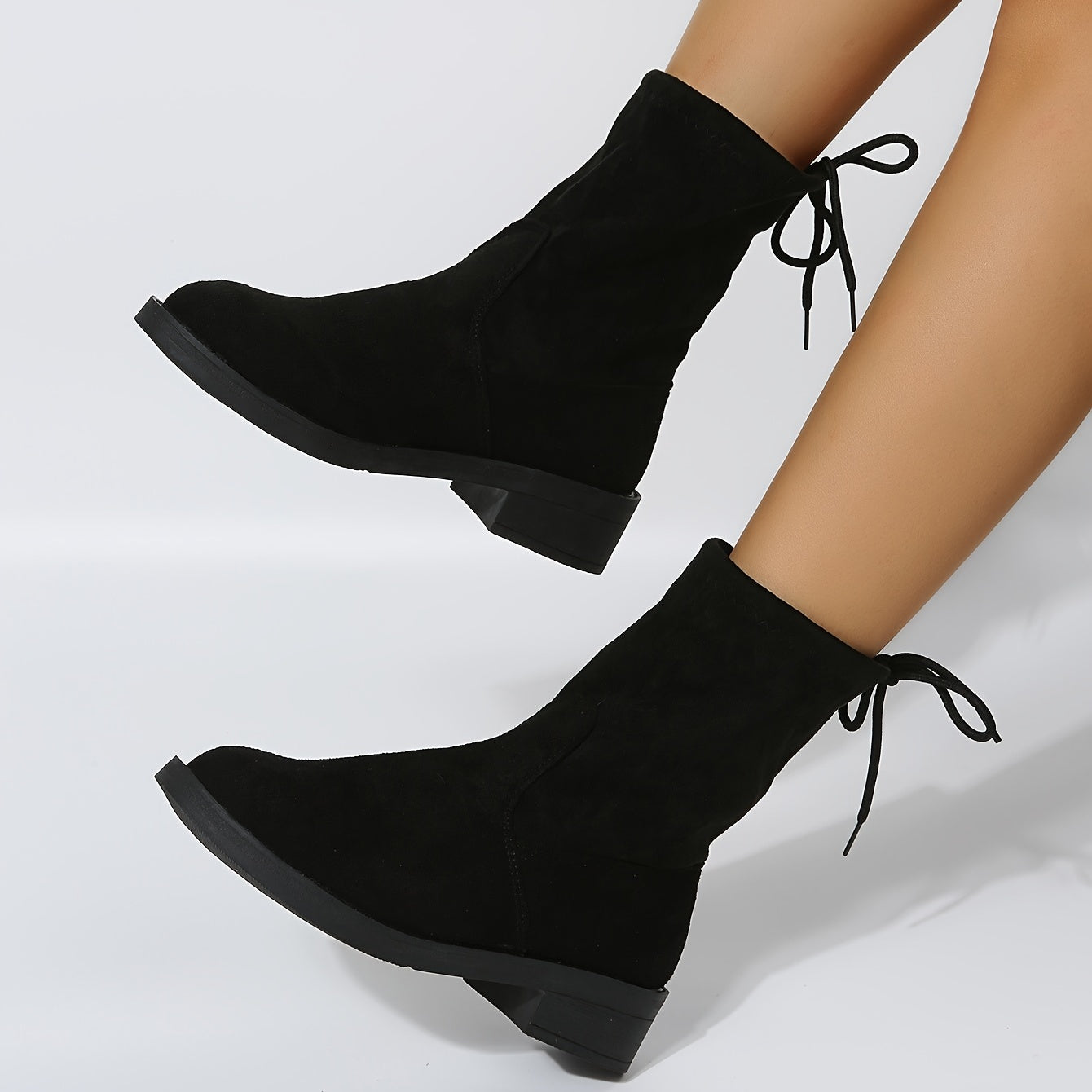 Women's Low Block Heel Ankle Boots Lace-Up Slip-On Round Toe Short Boots