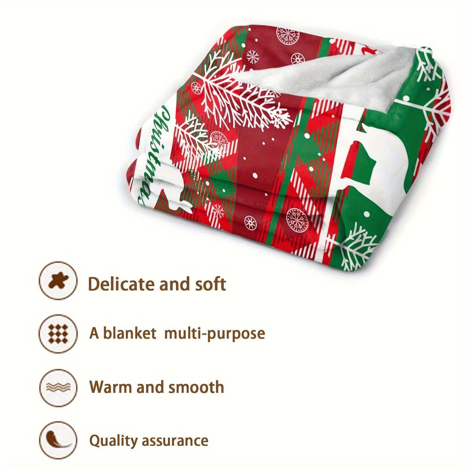 Christmas Reindeer Print Flannel Blanket Soft Warm Lightweight Blanket