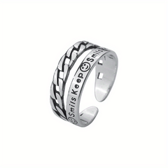 Sterling Silver Happy Face Double Layer Open Ring