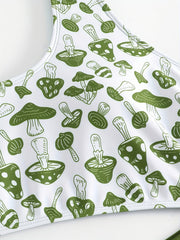 Sexy Mushroom Print Cut Out One Piece Swimsuit