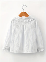 Girls Button Long Sleeve Embroidered Shirt Tops