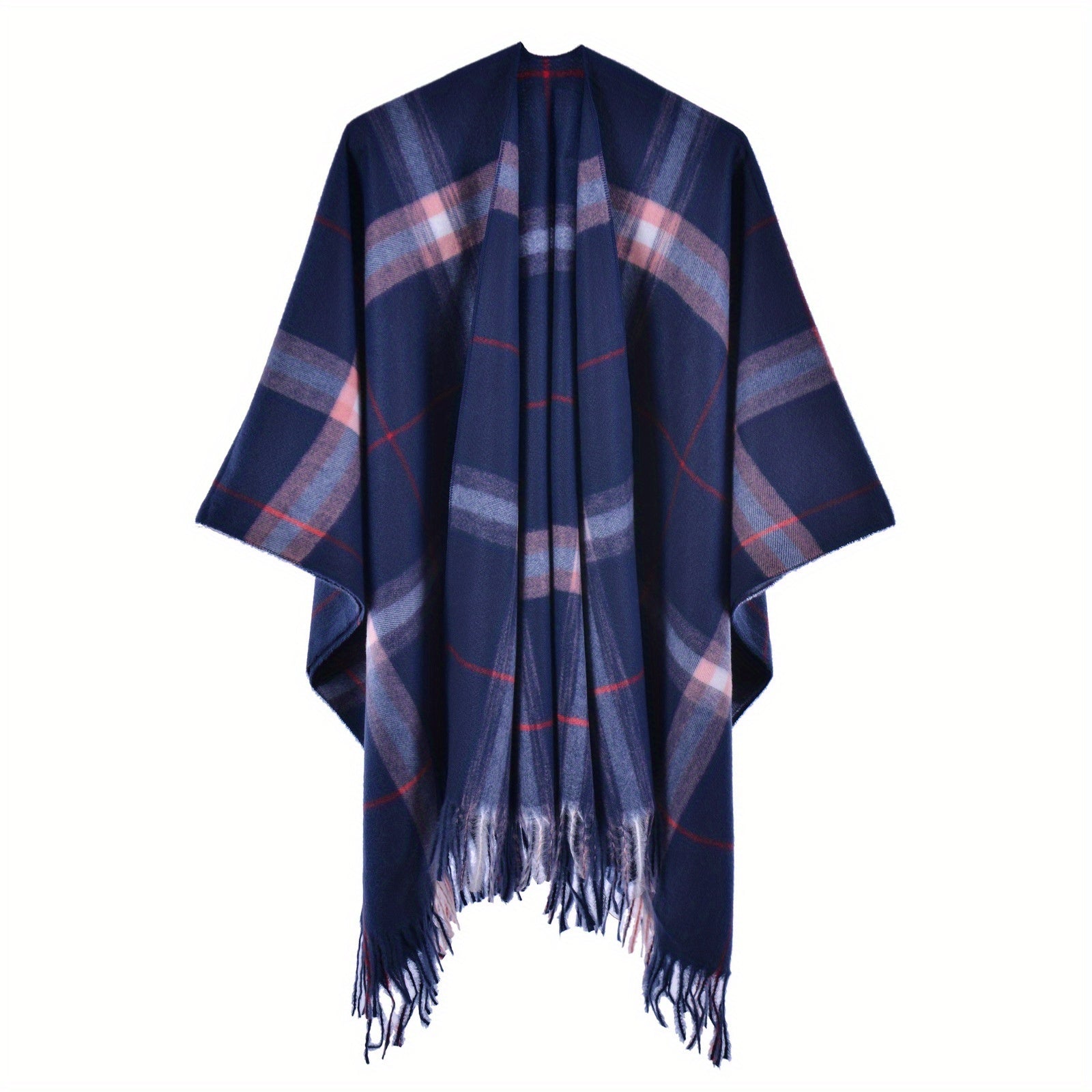 Plaid Reversible Shawl Oversized Cashmere Poncho