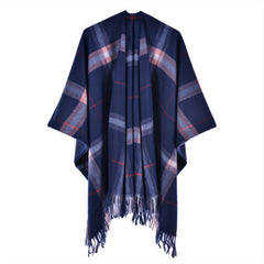 Plaid Reversible Shawl Oversized Cashmere Poncho