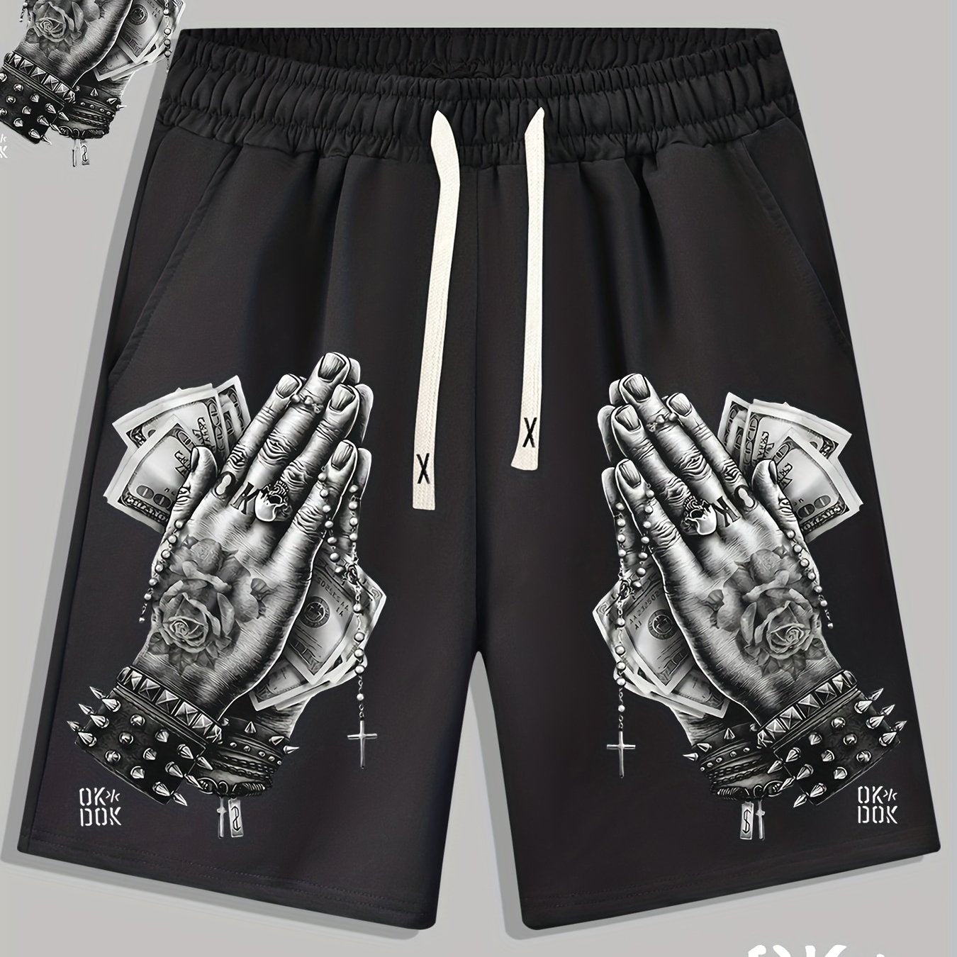 Men's Money Pattern Comfy Shorts with Elastic Waist