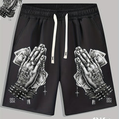 Men's Money Pattern Comfy Shorts with Elastic Waist