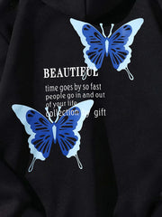 Girls Hoodie Butterfly Letter Print Long Sleeve Sweatshirt Pullovers