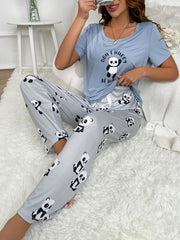Summer Women's Cartoon Pajama Set Short Sleeve Top & Trousers