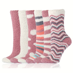 6 Pairs Geometric Pattern Warm Fuzzy Floor Socks Women's Stockings