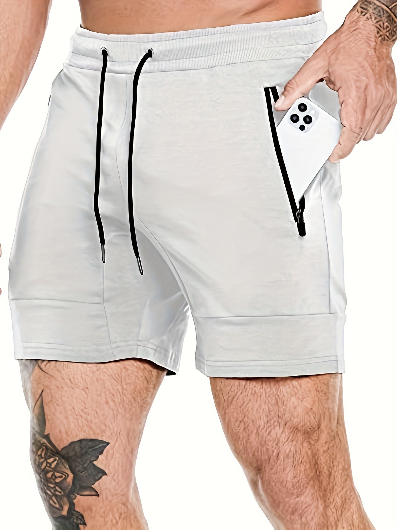Men's Active Shorts Zipper Pockets Drawstring Summer Gym Training