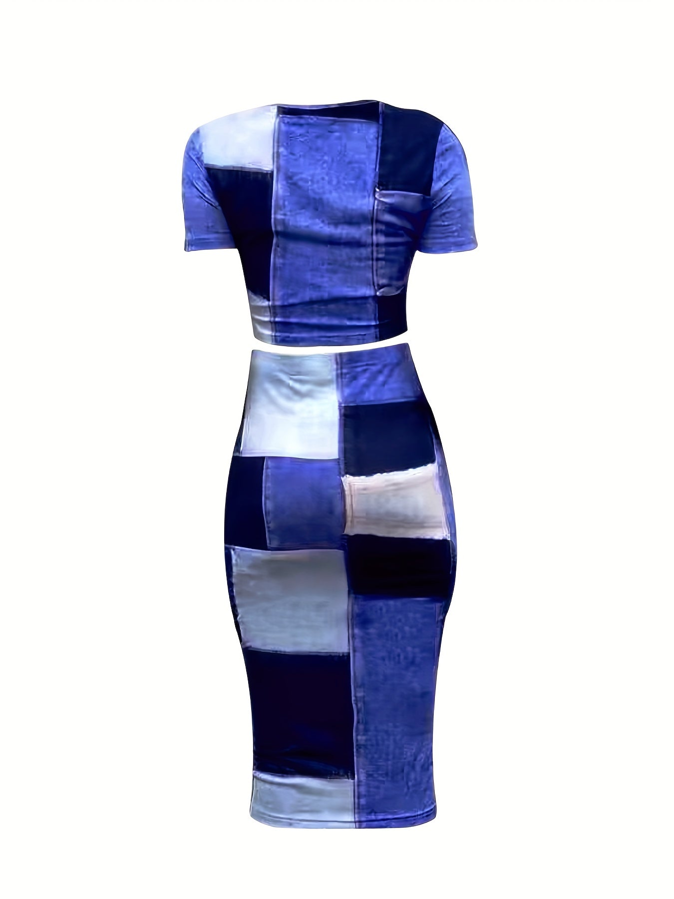 Denim Print Crop Top & Skirt Set Bodycon Outfit