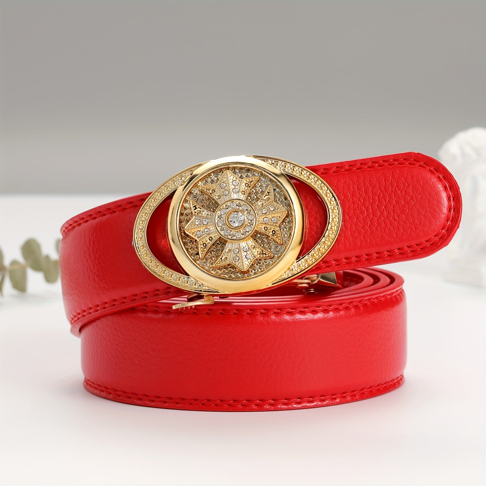 Men's Rotating Buckle PU Leather Business Suit Waist Strap