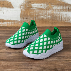 Women's Green Plaid Chunky Sneakers Lightweight Outdoor Sport Shoes