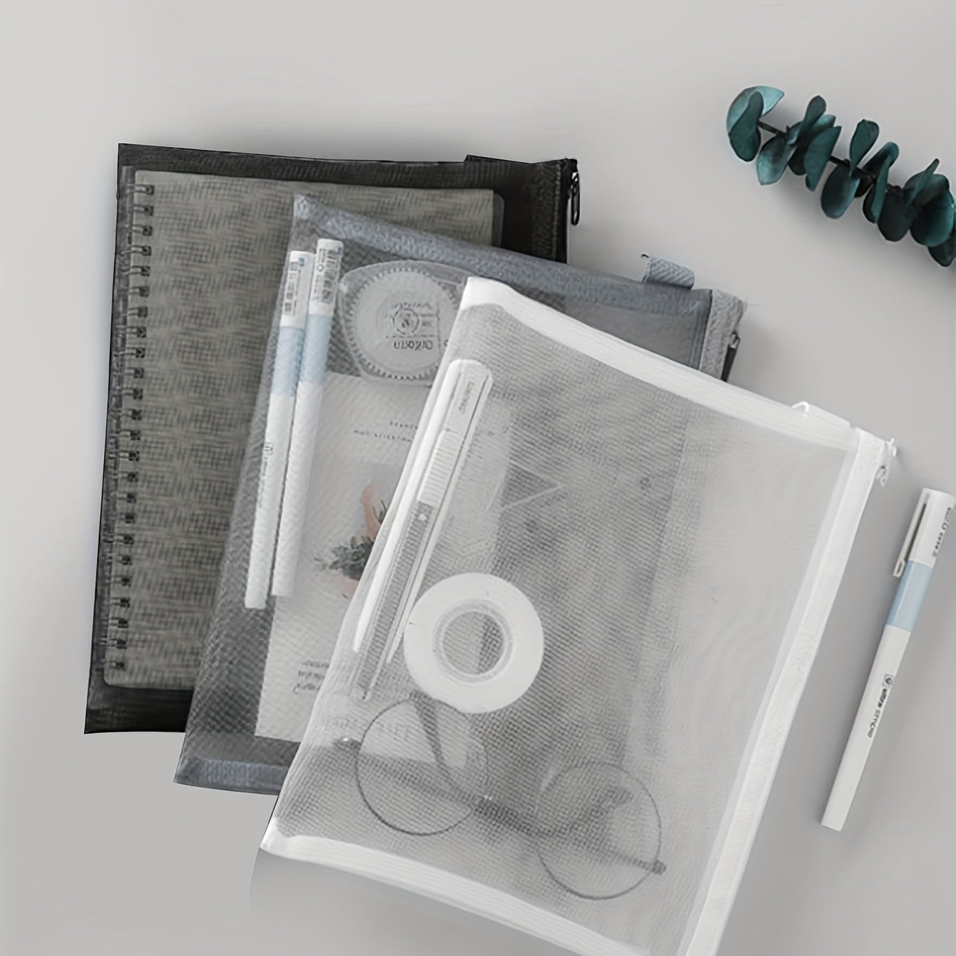 Transparent Mesh Pencil Case Zipper Large Capacity Pen Bag