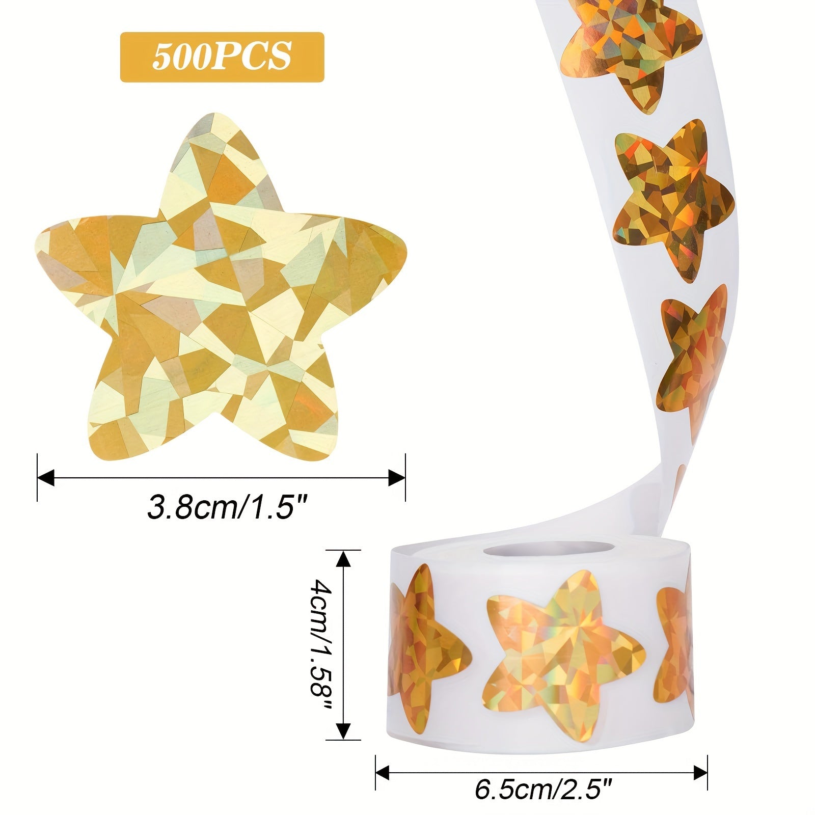 500pcs Holographic Golden Star Stickers Self-Adhesive Metallic Glitter Foil