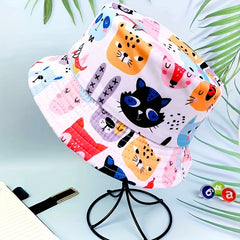 Parent child Style Kitten Graffiti Double sided Wearing Foldable Bucket Hat