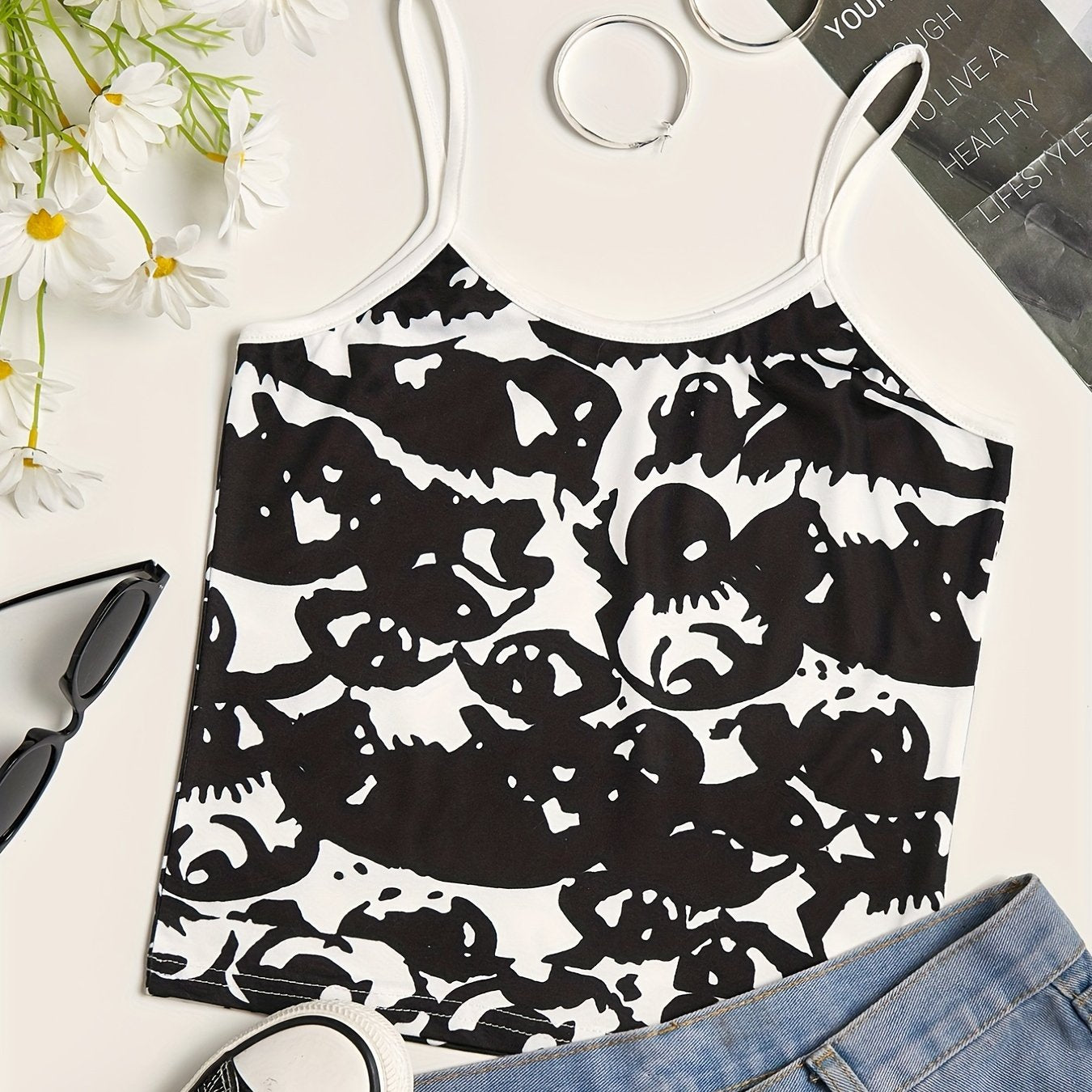Print Cami Top Crew Neck Sleeveless Summer Top Women's Clothing