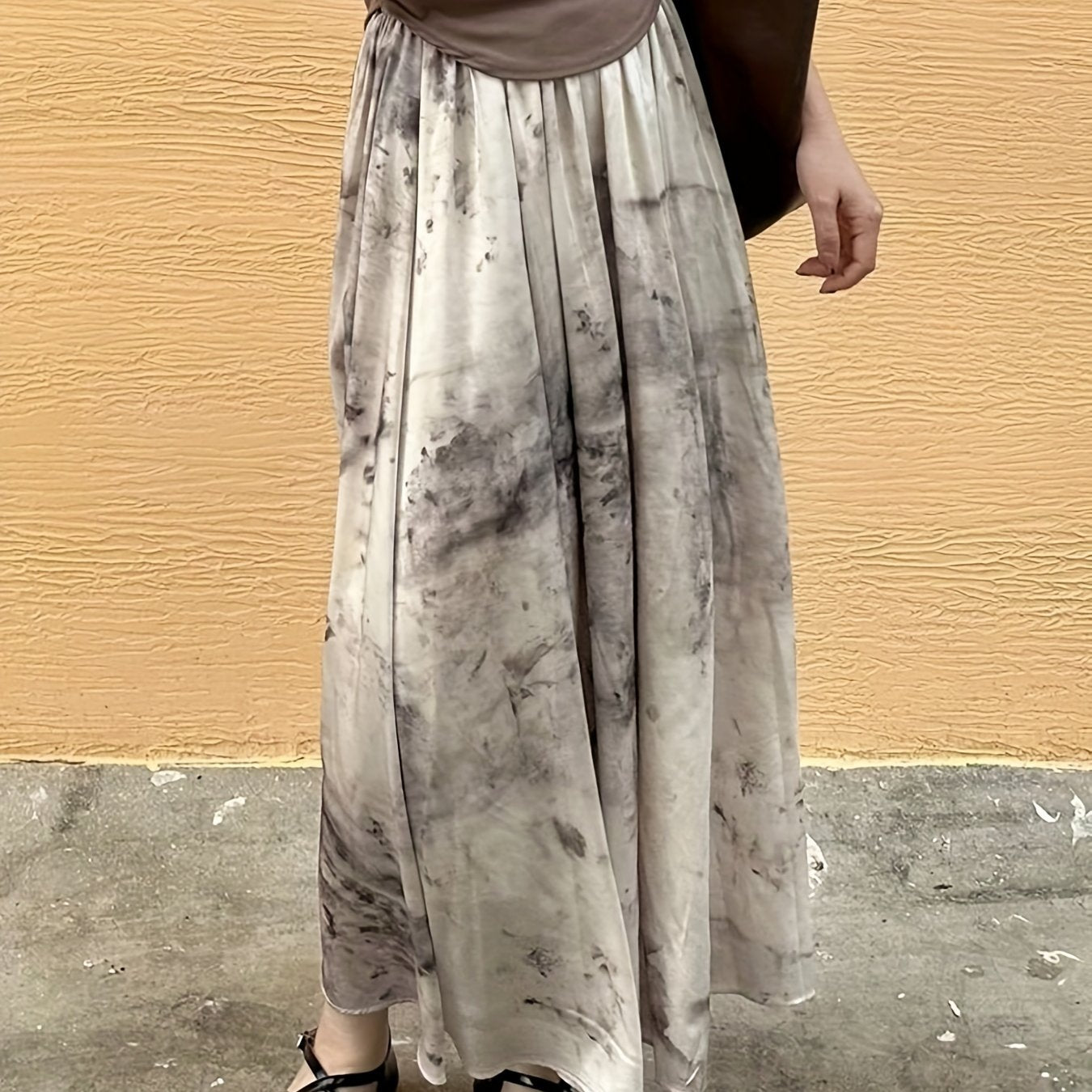 Tie Dye Pleated Maxi Skirt Elastic Waist Spring/Summer Womens Clothing