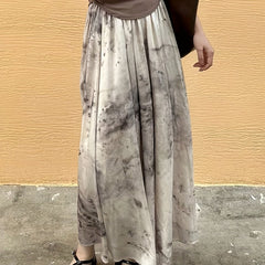 Tie Dye Pleated Maxi Skirt Elastic Waist Spring/Summer Womens Clothing