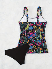 Floral Print Wide Straps Tankini Swimsuit Set Women's Swimwear