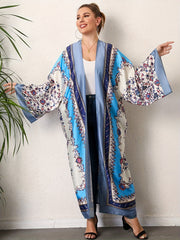 Boho Kimono Scarf Print Long Sleeve Maxi Kimono Cover Up