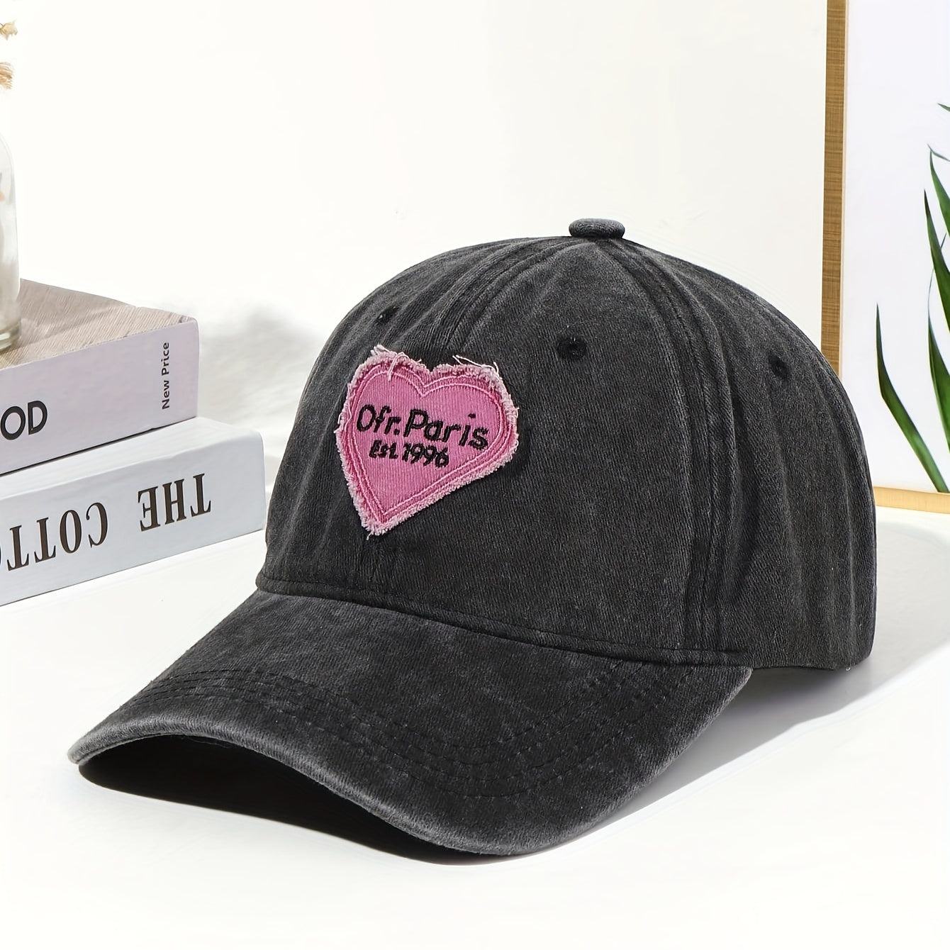 Ripped Heart Embroidery Baseball Cap Vintage Washed Distressed Cotton Dad Hats
