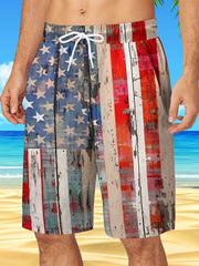 Flag Pattern Men's Drawstring Beach Shorts Hawaiian Style Shorts