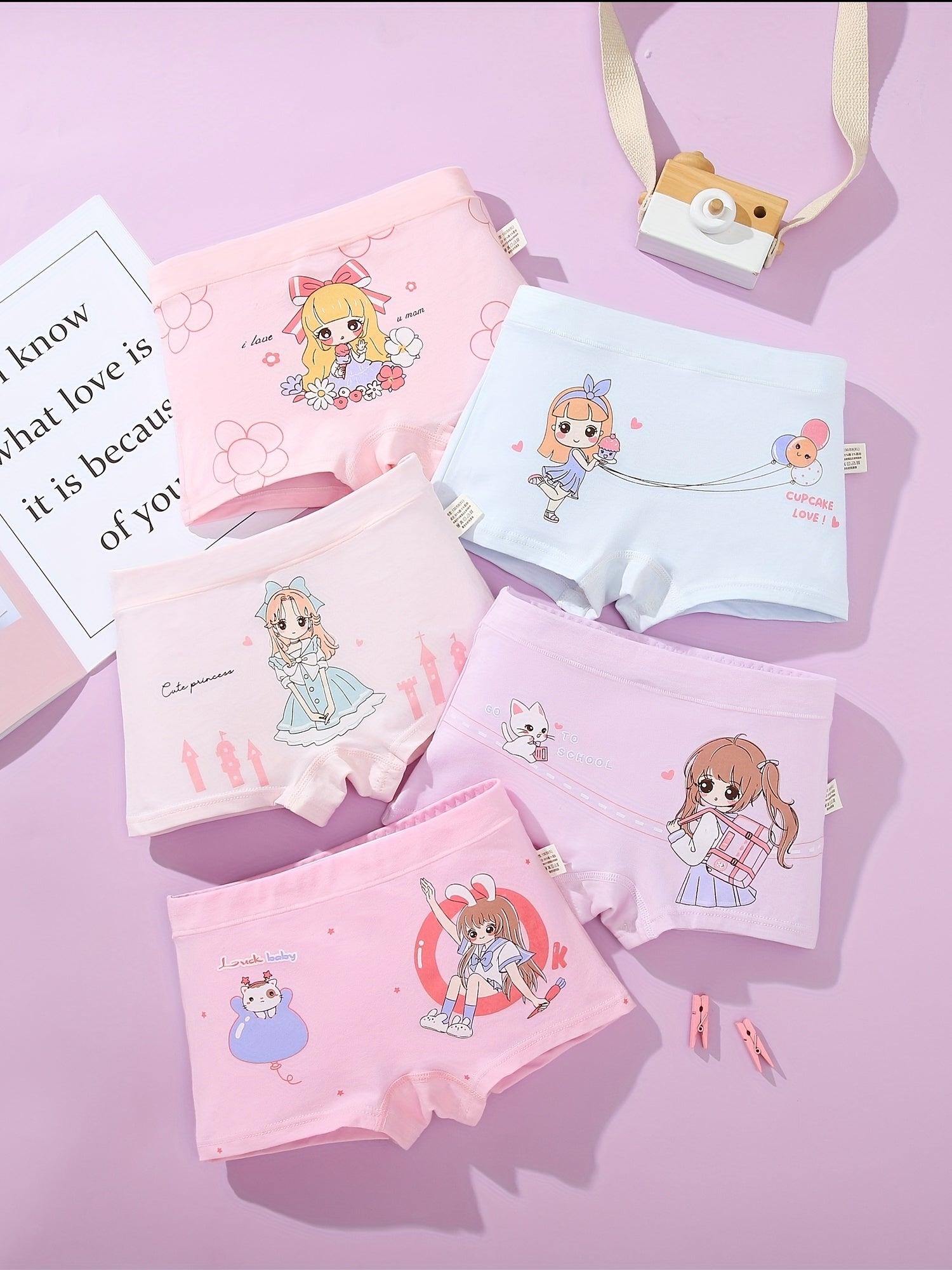 5pcs Princess Print Girl's Underwears Cotton Panties