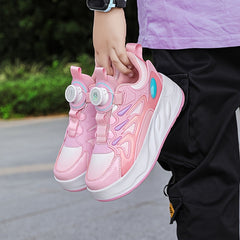 Boy's Roller Shoes with Rotating Buckle Comfy Wheel Skate Sneakers