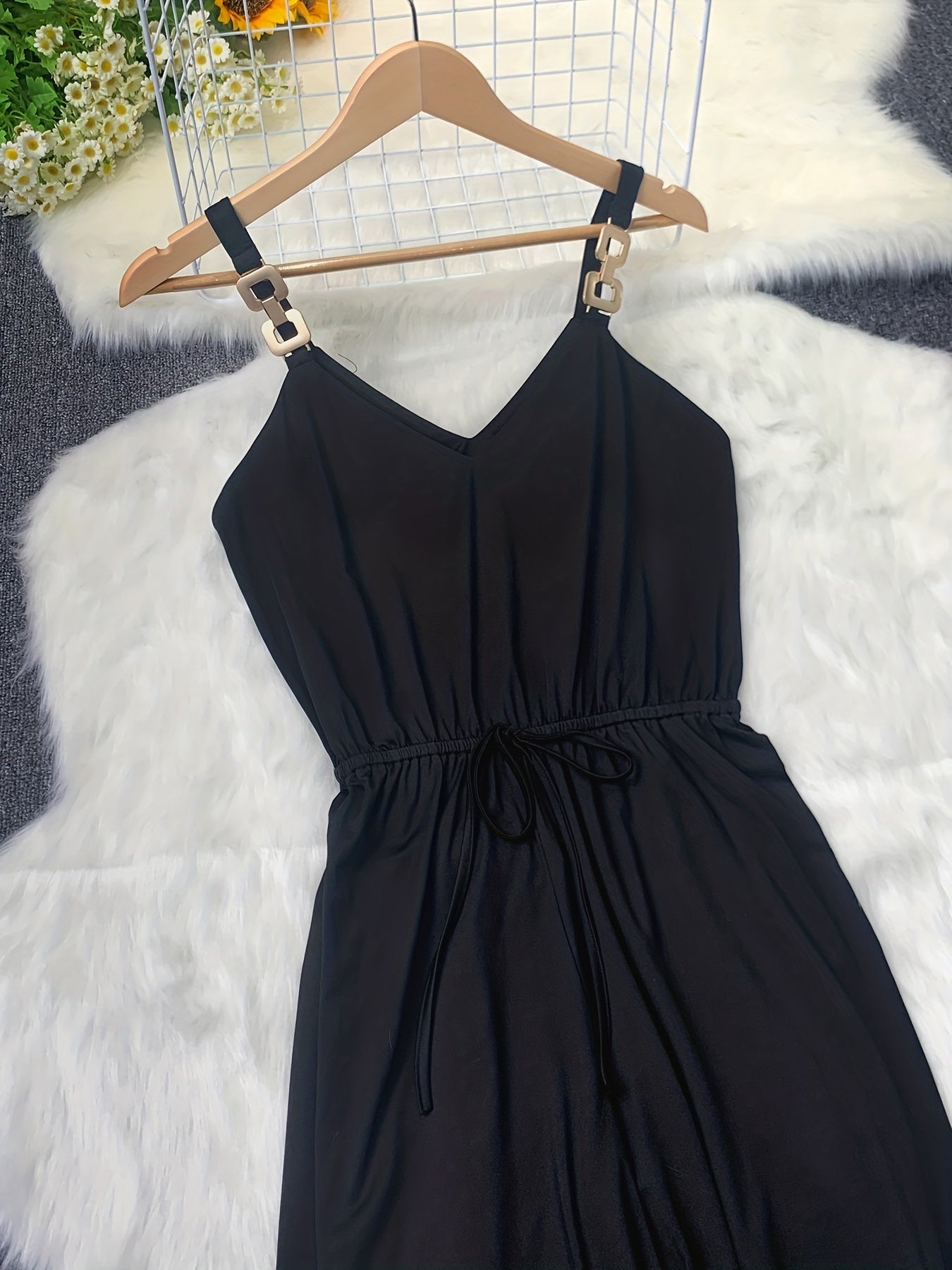 Wide Leg Tank Jumpsuit V Neck Drawstring Waist