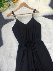 Wide Leg Tank Jumpsuit V Neck Drawstring Waist