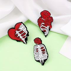 Punk Style Bone Rose Flower Brooch Pin for Clothes and Bags