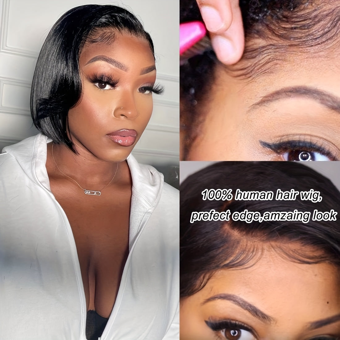 4x4 Lace Closure Short Pixie Bob Wigs Straight Bob Wig Side Part